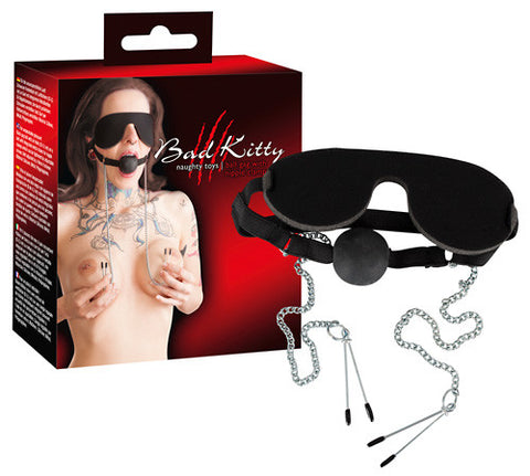 Mask with Ball Gag and Nipple Clamps